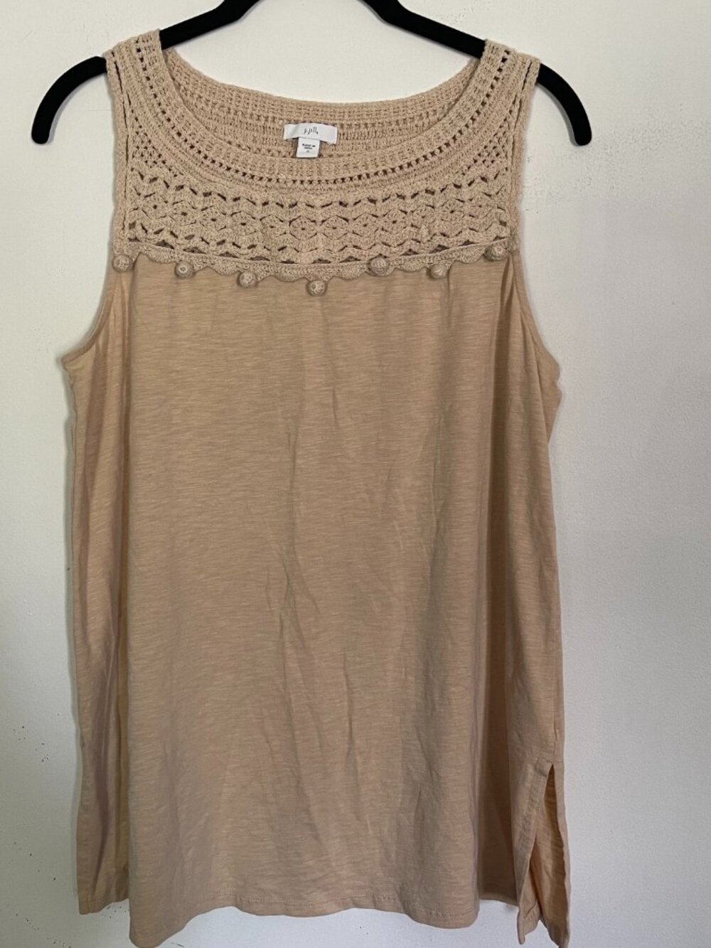 J.Jill Women's Small Tan Crocheted Pom-Pom Sleeveless Tank Top Shirt T3